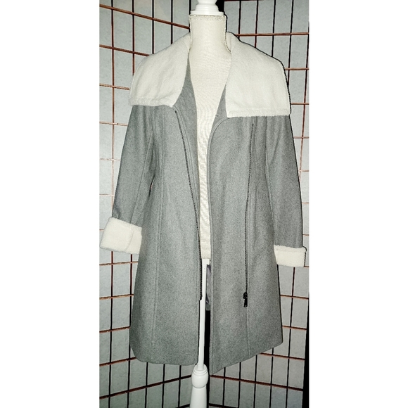 Dkny Wool-Blend Faux Fur Trim Collar Coat - Picture 9 of 16